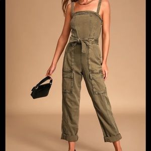 Free People Go West Olive Green Utility Jumpsuit